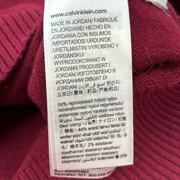 Calvin Klein CK Logo Wool blend Crewneck Classic Holiday Knit Sweater Wine sze M - Picture 7 of 10